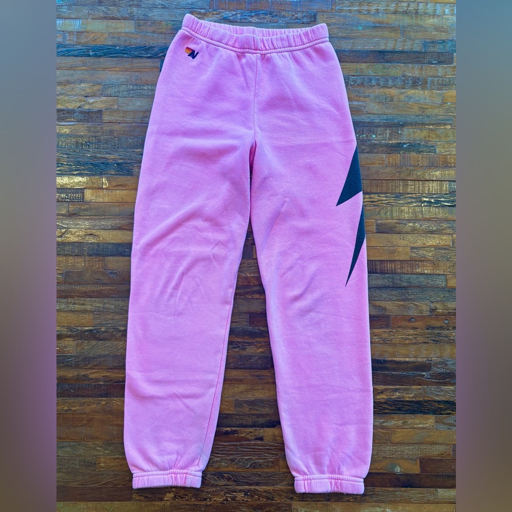 Aviator Nation Neon Pink Lightening Bolt Sweatpants - Kids Size 14